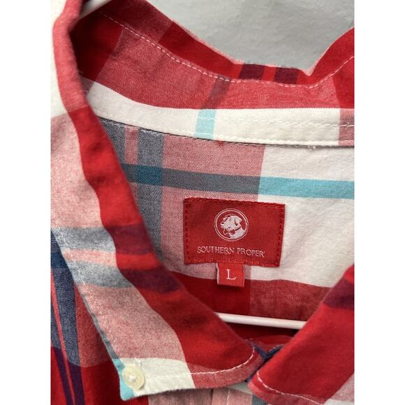 Southern‎ Proper Shirt Mens Large Red Plaid Long Sleeve Button Down Flaw - Picture 4 of 6
